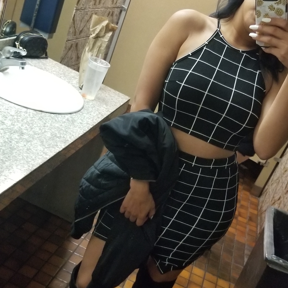 Plaid top with matching skirt